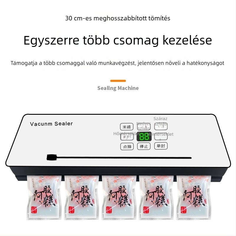Otthoni kompakt vákuumzáró készülék állítható hőmérséklettel, integrált vákuumpompa és műanyag tömítés