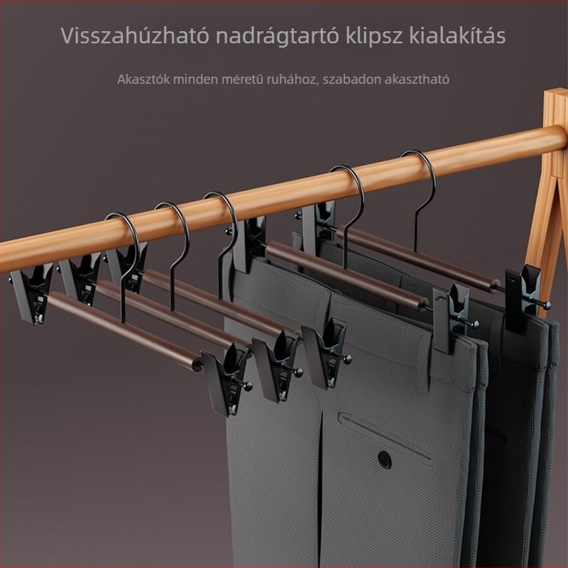 Nadrágakasztó tömörfából klipszekkel, otthoni használatra, csúszásmentes nadrág- és szoknyaklipek