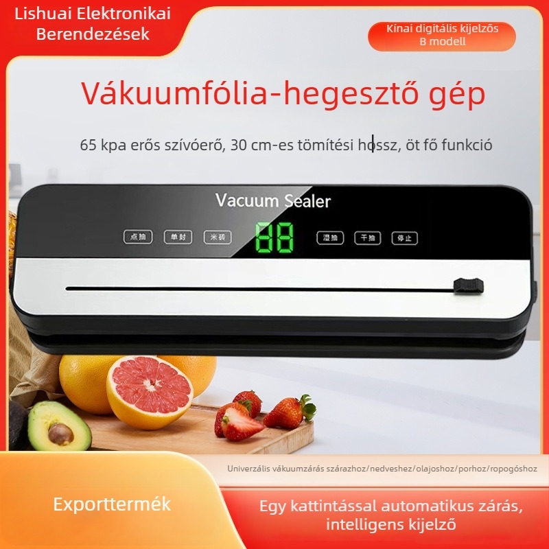 Kompakt élelmiszer-vákuumzáró gép digitális kijelzővel, automatikus vákuumozás