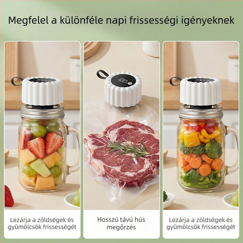 Otthoni automata vákuumzáró készülék konyhai megőrzésre, gyümölcspép és Mason-üveg csomagoláshoz, hűtőszekrényben használható