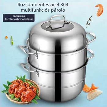 Háztartási 3 rétegű gőzölő fazék 304 rozsdamentes acélból, gőzölő kosarakkal, indukciós és gáztűzhelyen használható, nagy kapacitás