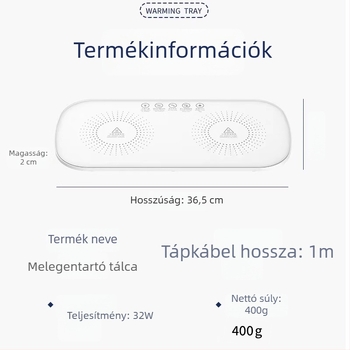 Elektromos melegítő tálalódeszka szilikon felülettel, 36W, hőmérséklet-szabályozható asztali alátét
