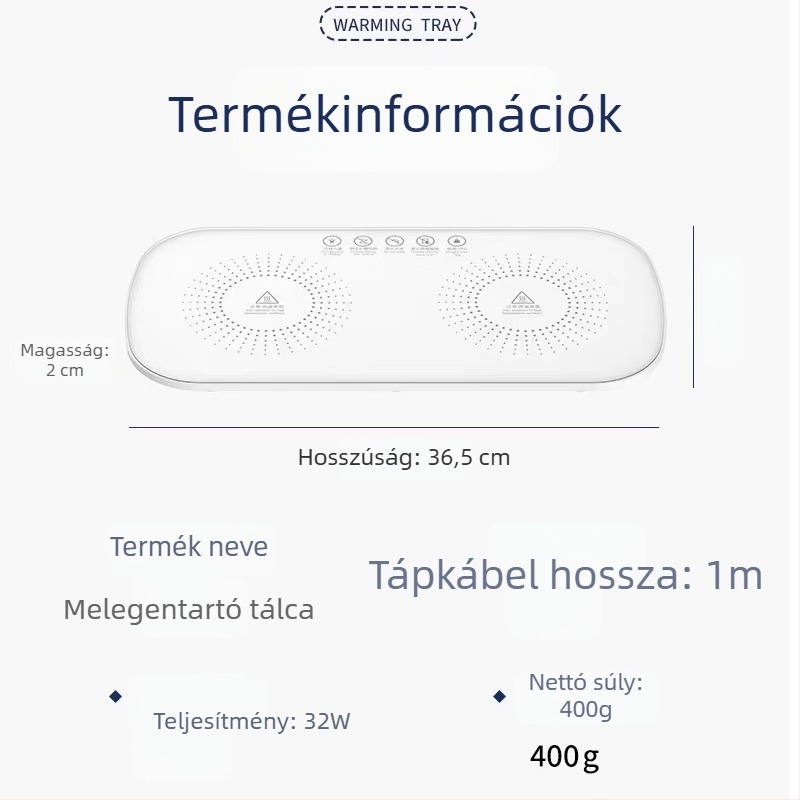 Elektromos melegítő tálalódeszka szilikon felülettel, 36W, hőmérséklet-szabályozható asztali alátét