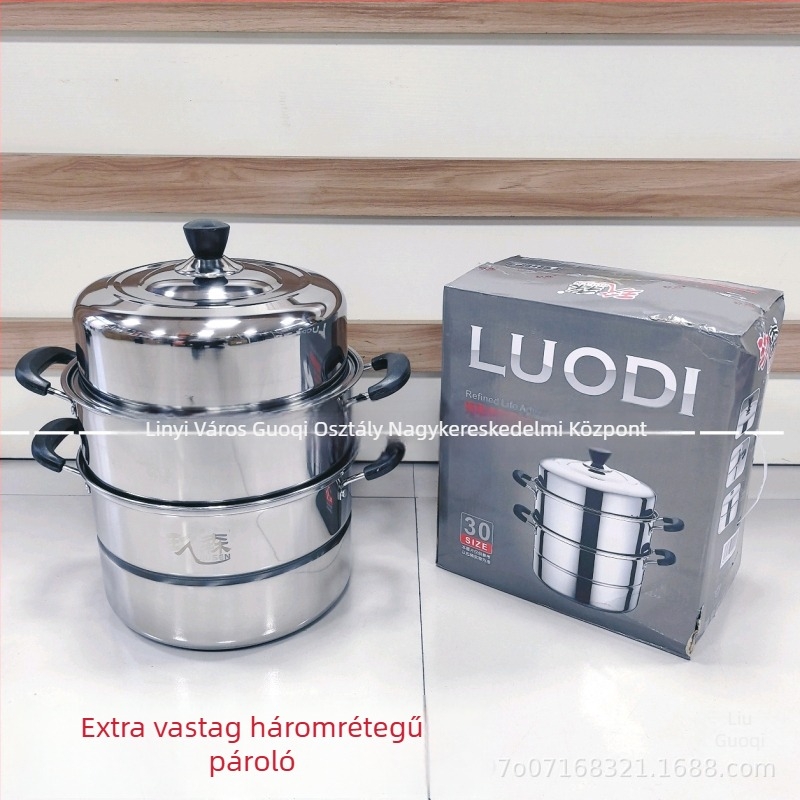 40 cm rozsdamentes acél gőzöző edény, megerősített, három szintes, dupla rács, otthoni és kereskedelmi használatra, indukcióval kompatibilis, mágneses fedél