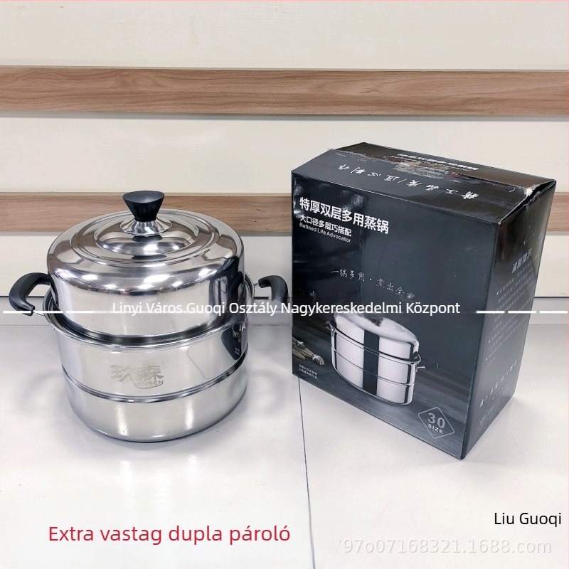 40 cm rozsdamentes acél gőzöző edény, megerősített, három szintes, dupla rács, otthoni és kereskedelmi használatra, indukcióval kompatibilis, mágneses fedél