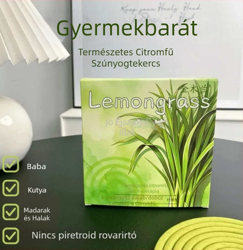 Lemongrass alapú növényi illatosított atkák elleni repelens beltéri és kültéri használatra, spirálfüstölő formájú, ártalmatlan