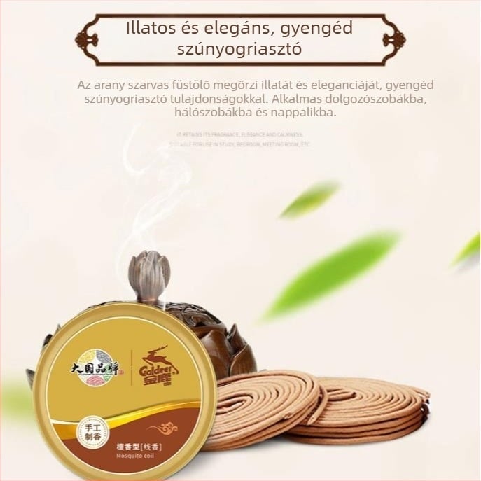 Szantálfa illatú szúnyogriasztó füstölő beltéri használatra: pálcák, korongok és lemezek, 10 darabos készlet, modell D001