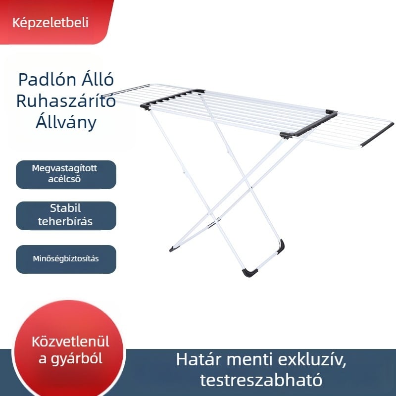 X-formájú álló ruhaszárító, padlón álló, összecsukható, balkonra, beltéri és kültéri használatra, szerelés nélkül