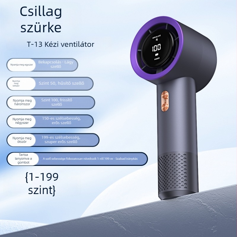 22025 Új Magas Sebességű Hordozható Kézi USB Ventilátor Digitális Kijelzővel