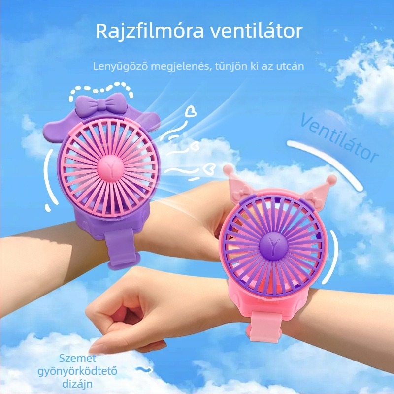 Cuki macskafülös kézi ventilátor — hordozható mini, csendes nyári használatra, ideális diákoknak