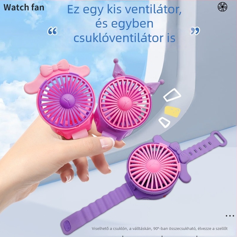 Cuki macskafülös kézi ventilátor — hordozható mini, csendes nyári használatra, ideális diákoknak