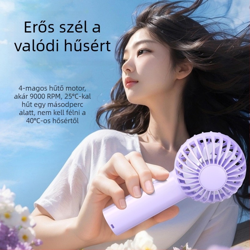Mini USB újratölthető kézi ventilátor, izzó alakú, kompakt, erős, csendes