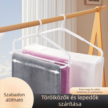 Kinyúló ruhaszárító állvány otthoni használatra a balkonon, vékony lepedők és törölközők szárításához, szélvédő klipszekkel és 360°-os forgó akasztóval