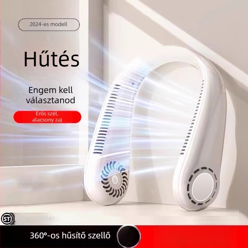 Beépített akkumulátoros nyakventilátor – hordozható, csendes kültéri hűtés, 3 sebesség, 6+ lapát