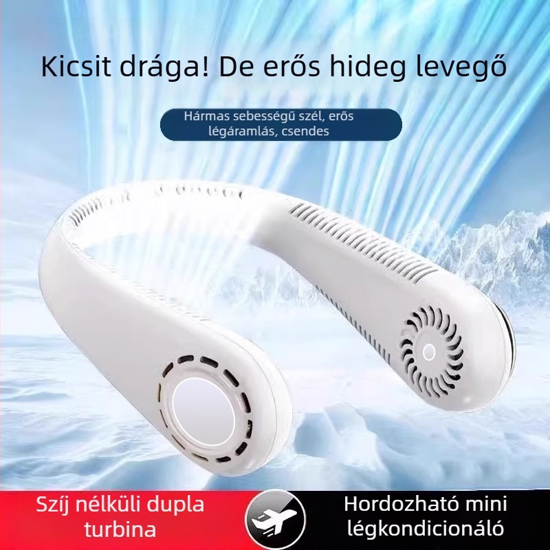 Beépített akkumulátoros nyakventilátor – hordozható, csendes kültéri hűtés, 3 sebesség, 6+ lapát