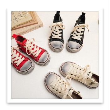 XSHX Gyerekeknek készült magas szárú vászon sneakers Dirty Paris mintával, oldalsó cipzárral, mindennapi stílus