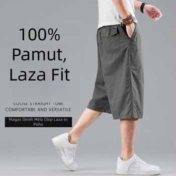 Férfi pamut cropped rövidnadrág, laza szabás, plusz méret, nyári cargo-stílus