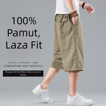 Férfi pamut cropped rövidnadrág, laza szabás, plusz méret, nyári cargo-stílus