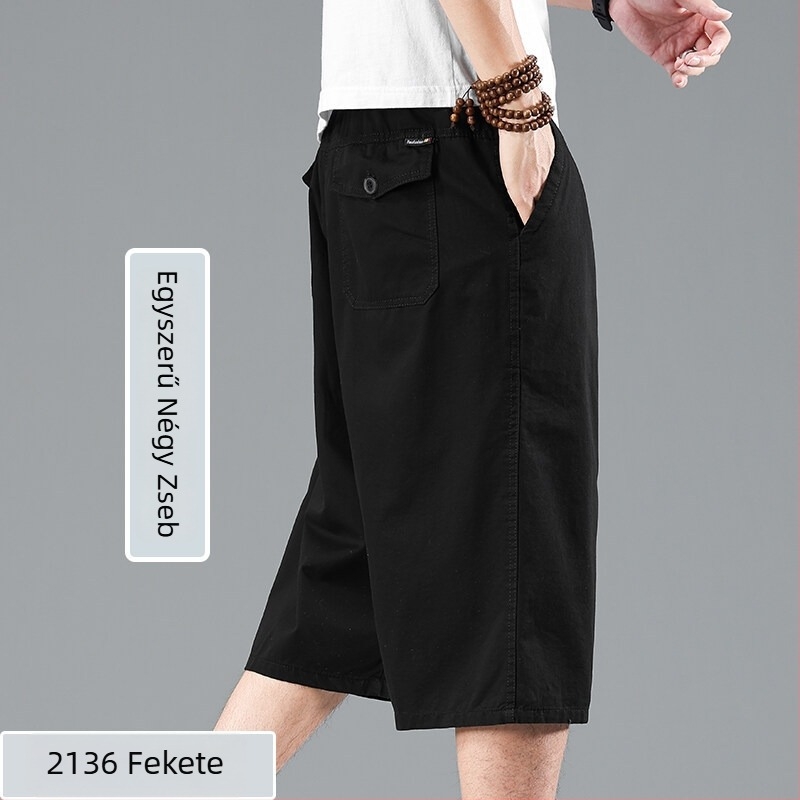 Férfi pamut cropped rövidnadrág, laza szabás, plusz méret, nyári cargo-stílus