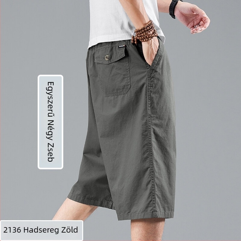 Férfi pamut cropped rövidnadrág, laza szabás, plusz méret, nyári cargo-stílus