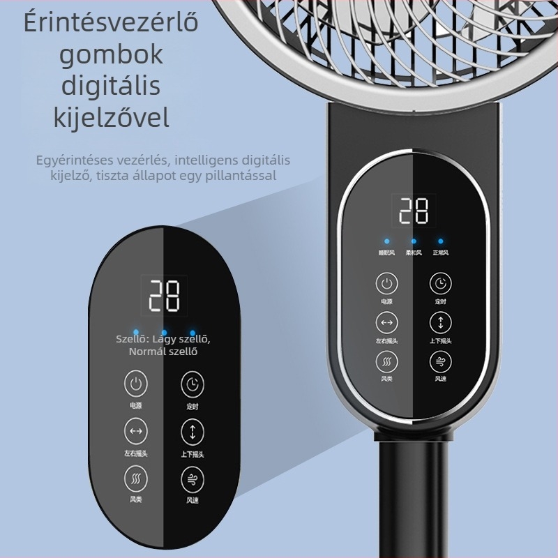 Hangvezérléses keringető ventilátor, aromaterápiás eszköz, 8 irányú fejmozgás, asztali és padlóra használható, csendes, gyöngyházfehér
