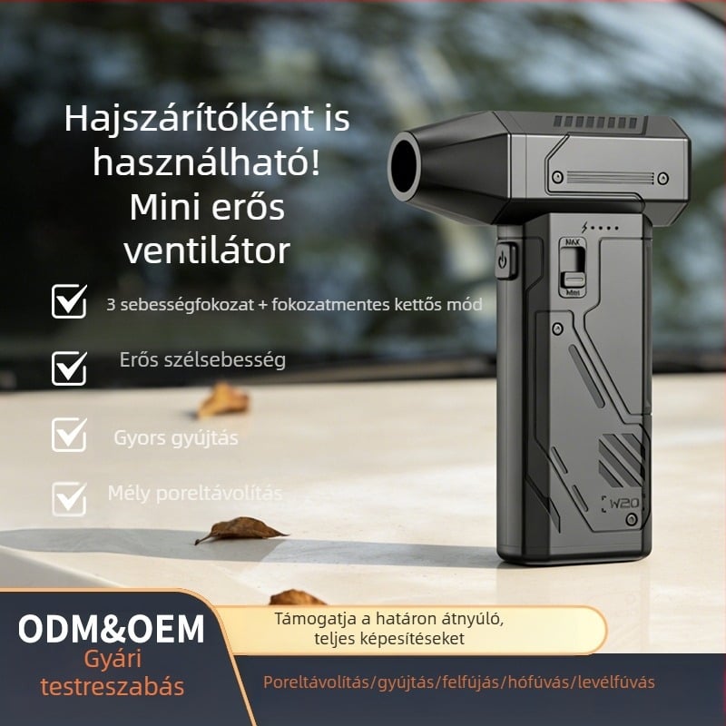 USB-töltőre tölthető kézi porfúvó, autóba és otthonra egyaránt használható, kültéri nagy teljesítményű turbó ventilátor