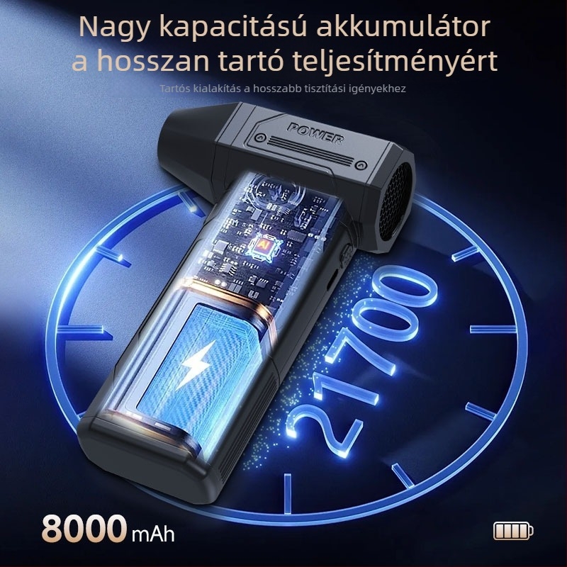 USB-töltőre tölthető kézi porfúvó, autóba és otthonra egyaránt használható, kültéri nagy teljesítményű turbó ventilátor