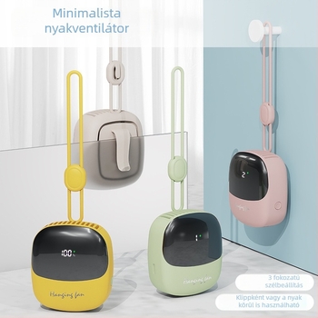 Mini lapát nélküli nyakventilátor USB-töltéssel, sportos csíptetővel, hordozható, digitális kijelzővel