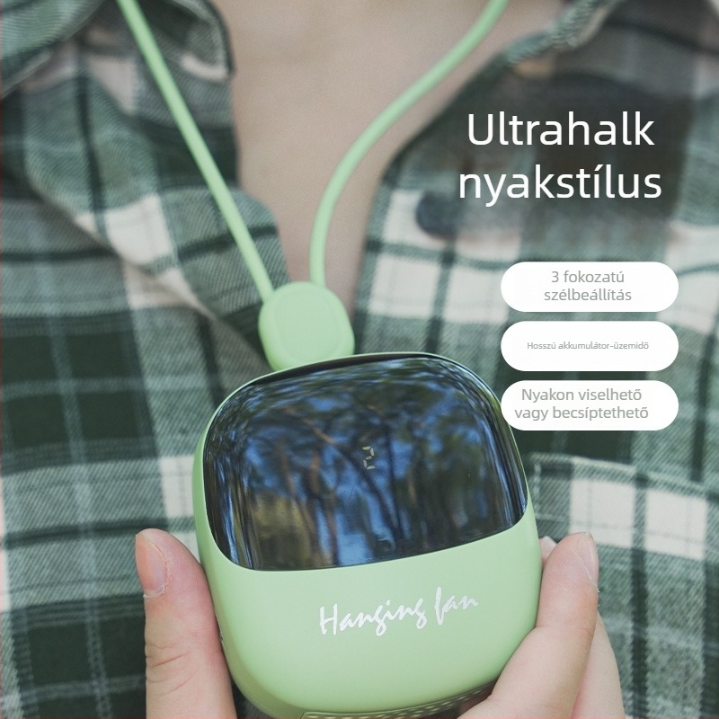 Mini lapát nélküli nyakventilátor USB-töltéssel, sportos csíptetővel, hordozható, digitális kijelzővel