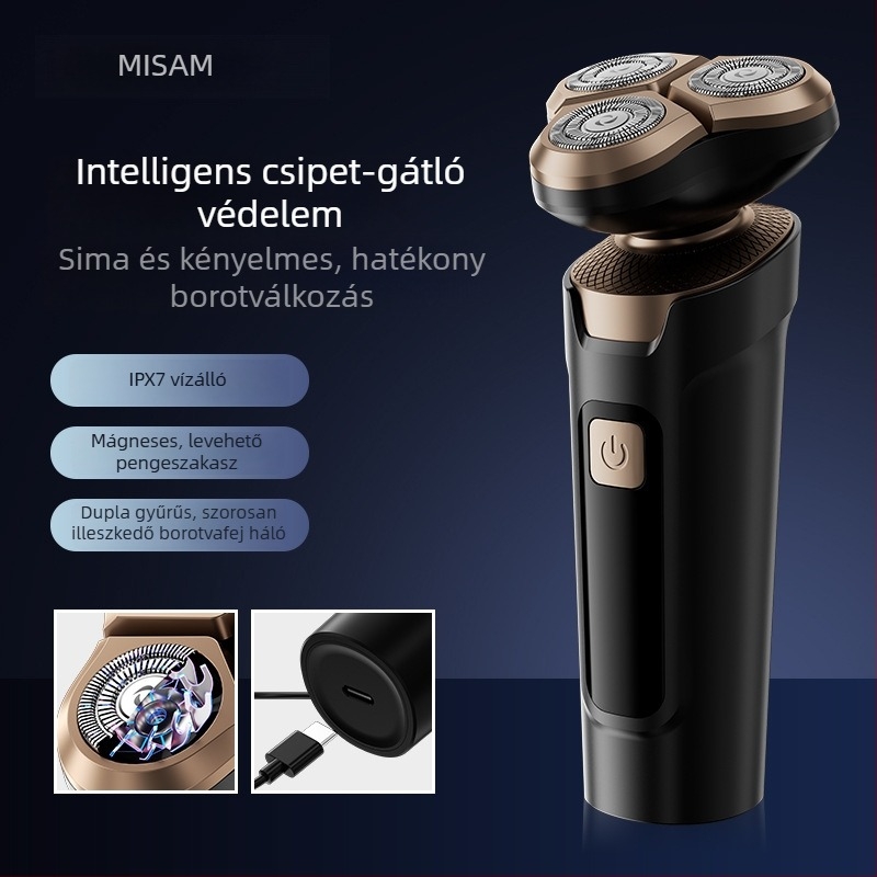 Új elektromos borotva, úszó 3D három pengés fejjel, teljesen mosható, USB töltés, digitális kijelző
