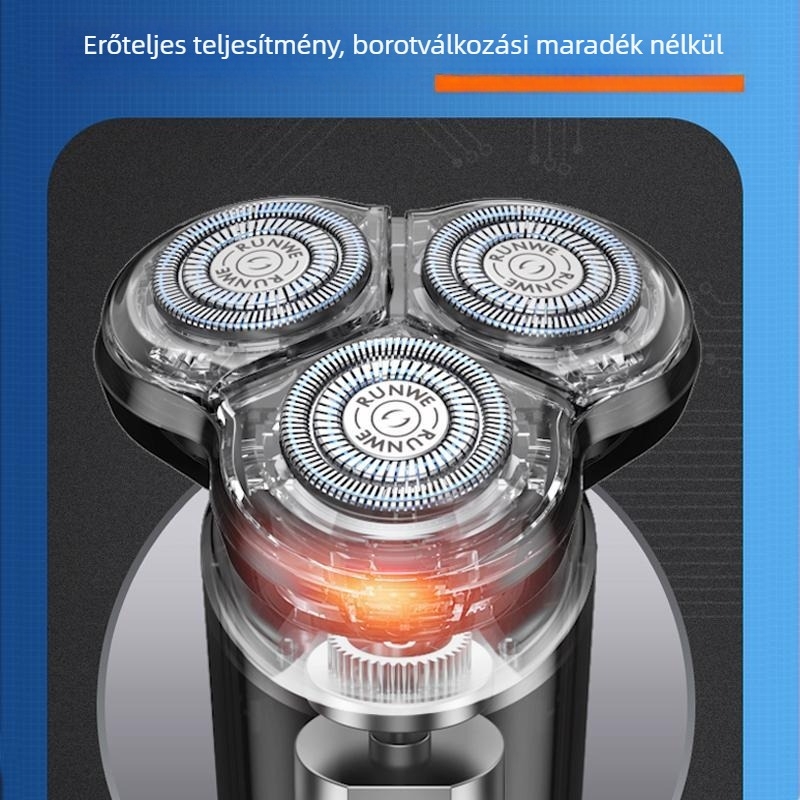RUNWE Longway elektromos borotva, lebegő 3fejes forgó fej, beépített újratölthető akkumulátor