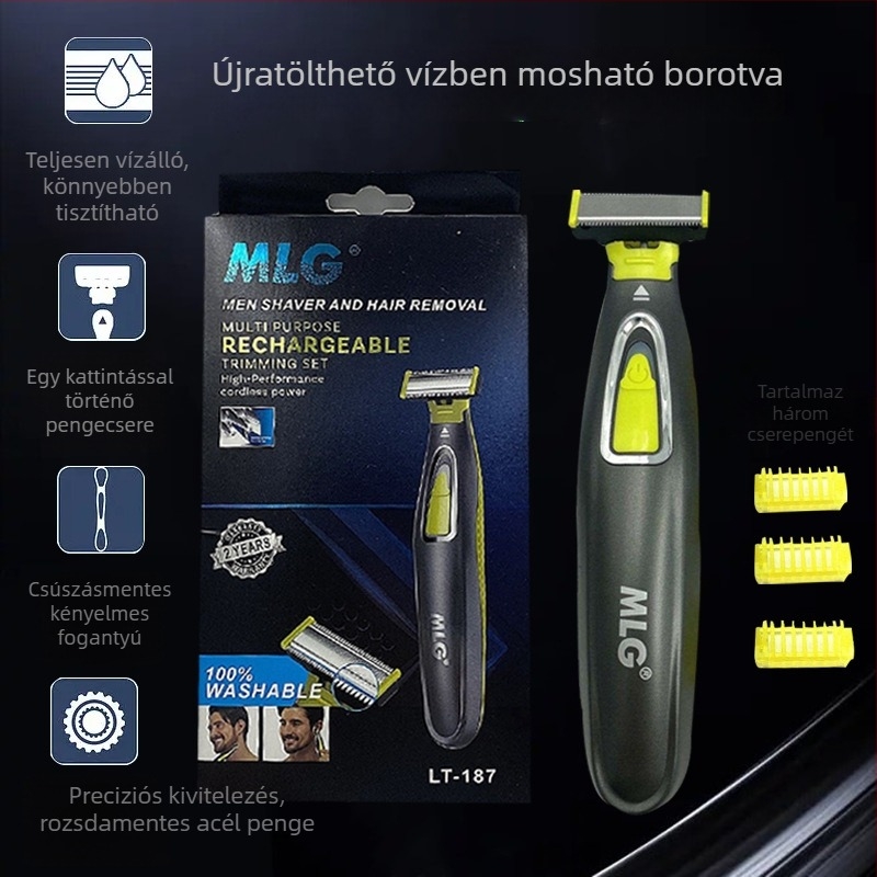 Uniszex elektromos borotva USB töltéssel, mosható fej