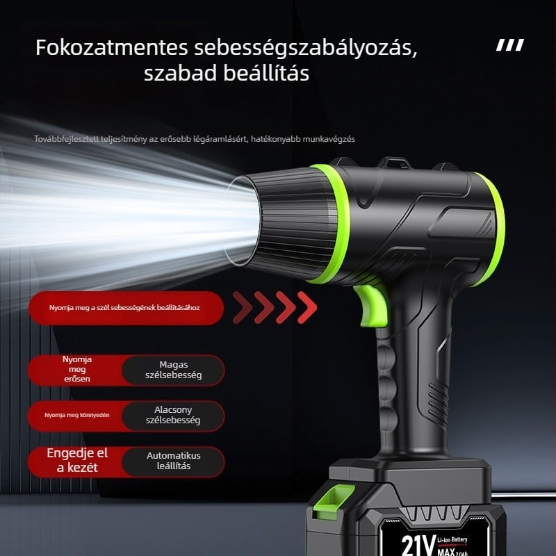Li-ion akkumulátoros asztali ventilátor, nagy teljesítményű turbina, vezeték nélküli, 3 sebesség