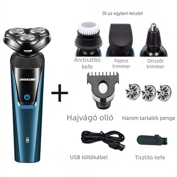 Dingke 8806 Férfiak számára elektromos borotva készlet, három pengés fej, három az egyben, mosható, USB töltés