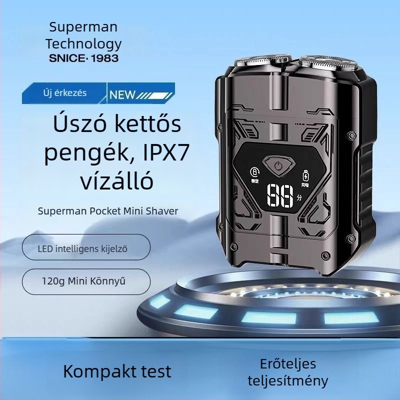 SID férfi elektromos borotva, teljesen mosható, hordozható és újratölthető, LED kijelző, lebegő vágófej, forgó kétélű fej, beépített akkumulátor, HS7279