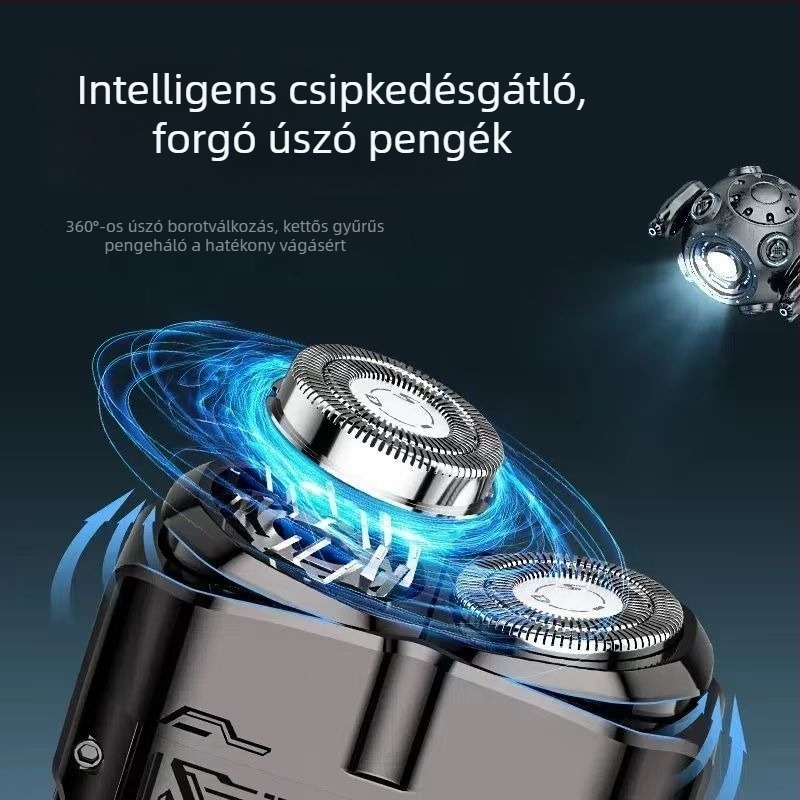 SID férfi elektromos borotva, teljesen mosható, hordozható és újratölthető, LED kijelző, lebegő vágófej, forgó kétélű fej, beépített akkumulátor, HS7279