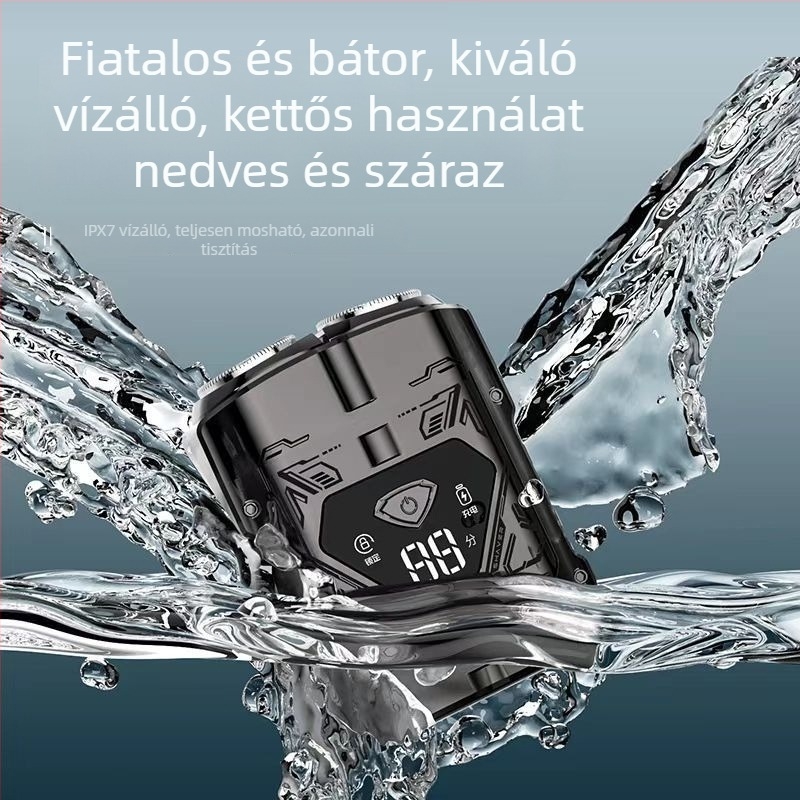 SID férfi elektromos borotva, teljesen mosható, hordozható és újratölthető, LED kijelző, lebegő vágófej, forgó kétélű fej, beépített akkumulátor, HS7279