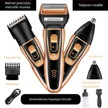 Daling elektromos borotva három az egyben, visszaforduló mozgású fej, egész testre mosható, férfi arcszőrzet és szakáll-trimmer, hosszú üzemidővel