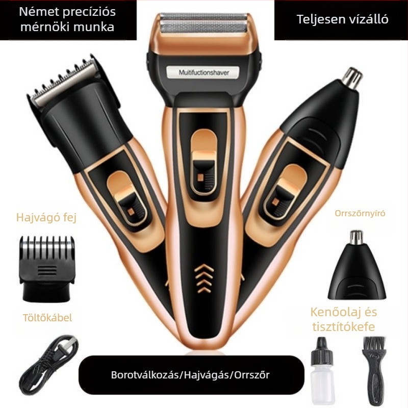 Daling elektromos borotva három az egyben, visszaforduló mozgású fej, egész testre mosható, férfi arcszőrzet és szakáll-trimmer, hosszú üzemidővel