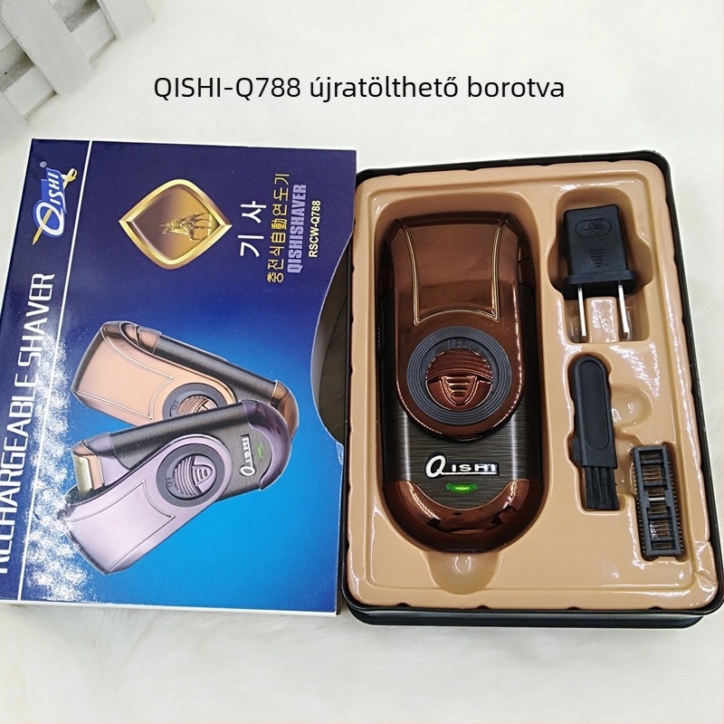 QISHI akkumulátoros elektromos borotva RSCW-Q788 férfiaknak, egy előre-hátra mozgó vágófej