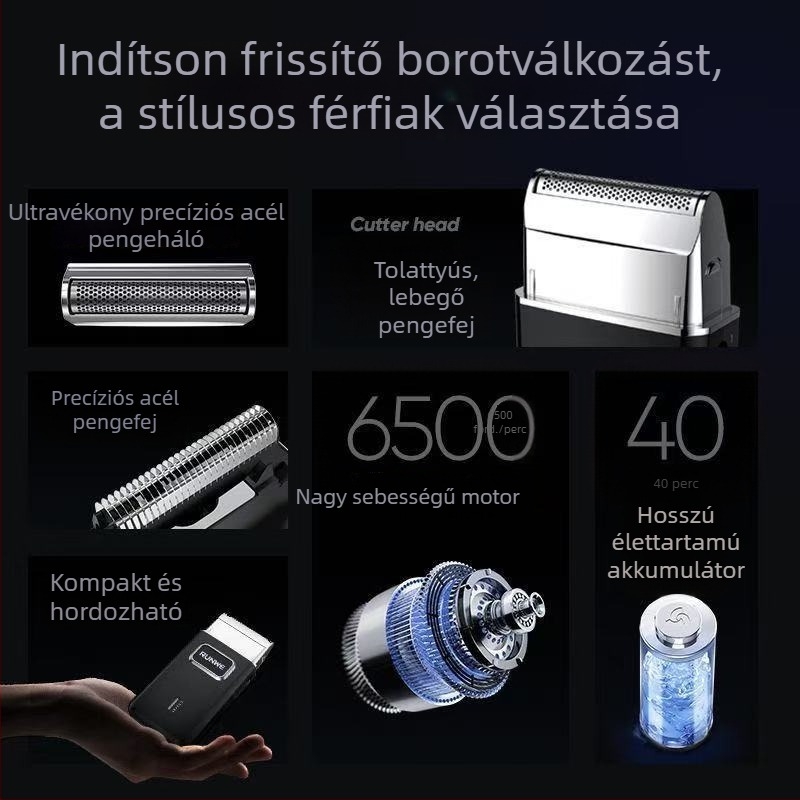 RUNWE elektromos férfi borotva forgó fejjel, kompakt szakállvágó, újratölthető Rs7101