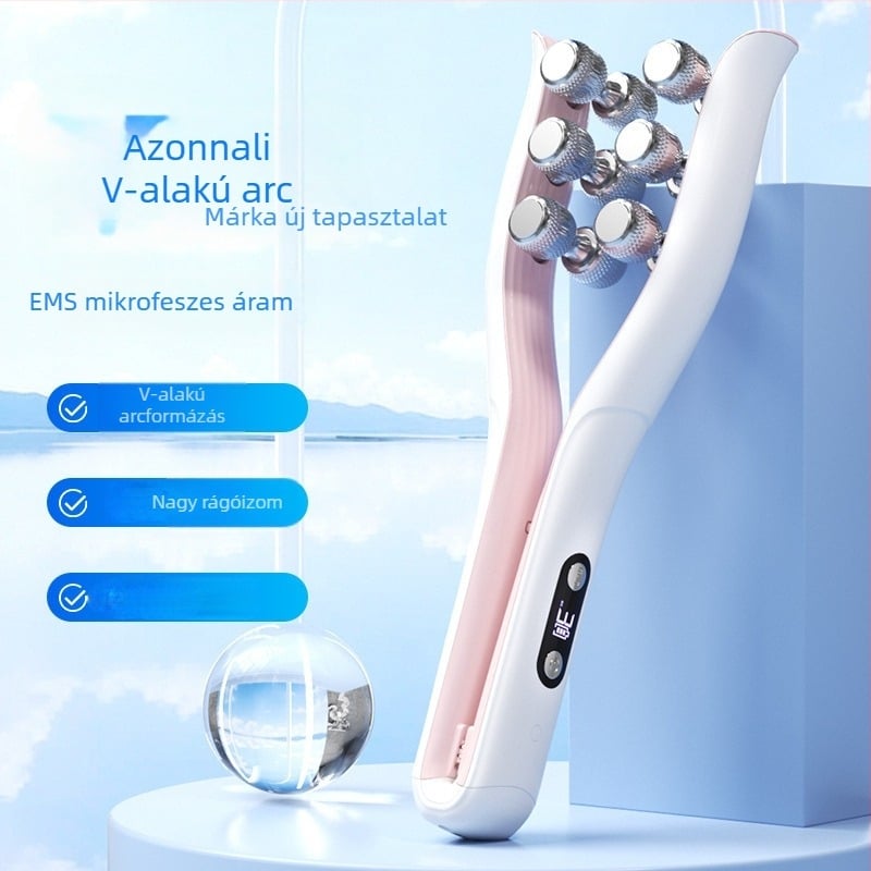 EMS mikroáramú roller a V-arc forma felemeléséhez és arcfeszesítéshez – otthoni arcmasszázs