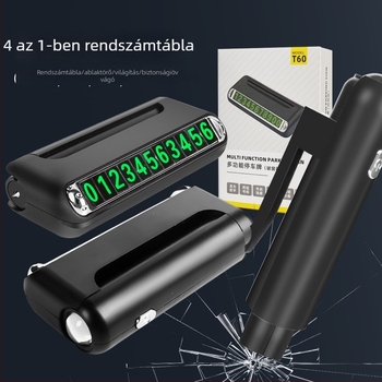 Huitian autó 4 az 1-ben multifunkciós eszköz: ablakbetörő, zseblámpa, ideiglenes parkolótábla és autó áthelyezéséhez használt szám tábla