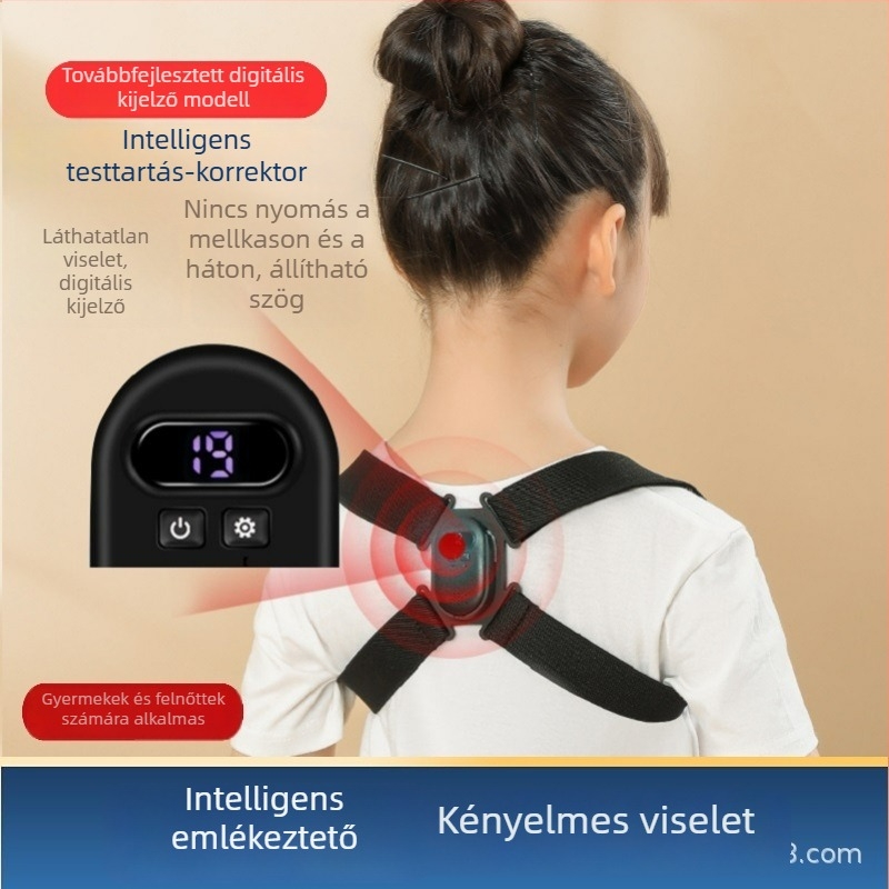 Testtartás-korrektor LCD-kijelzővel és intelligens rezgéses visszajelzéssel gyerekeknek és felnőtteknek