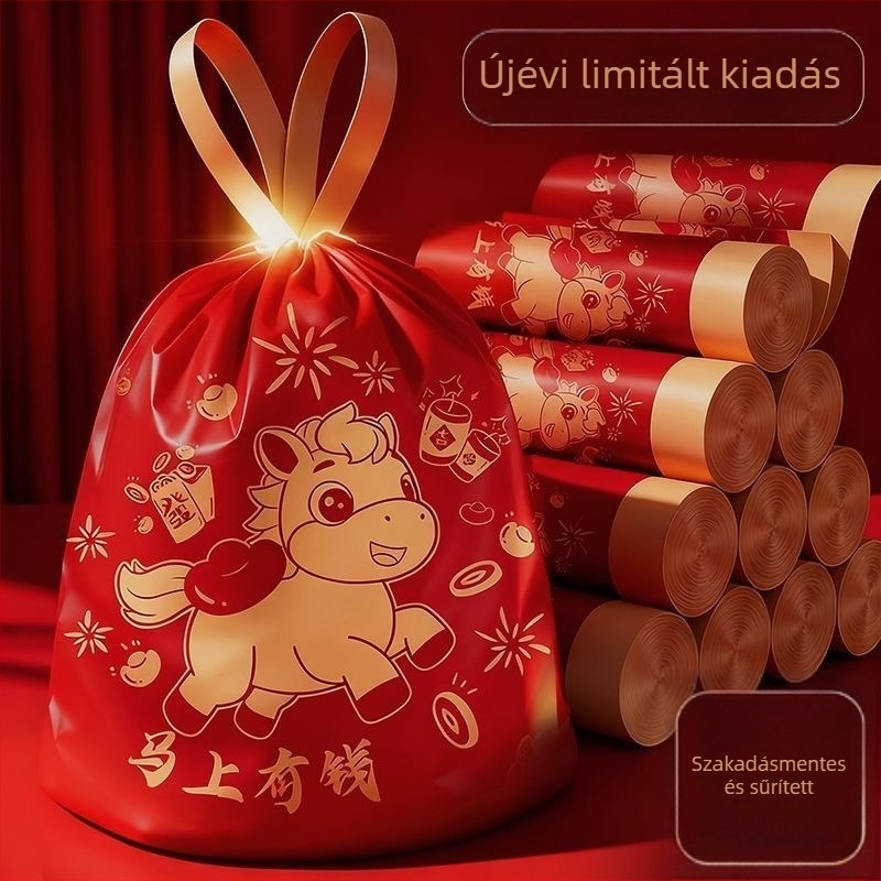 Zsinóros szemeteszsákok, vastagítottak, extra vastagok, nagy méretűek, háztartási használatra, nyomtatott műanyag zacskók