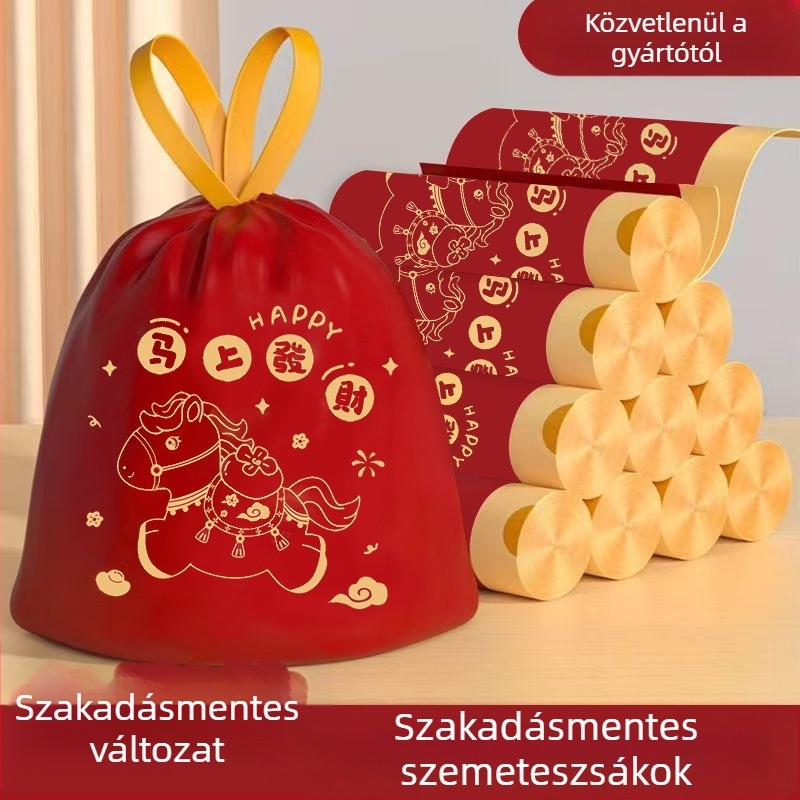 Zsinóros szemeteszsákok, vastagítottak, extra vastagok, nagy méretűek, háztartási használatra, nyomtatott műanyag zacskók