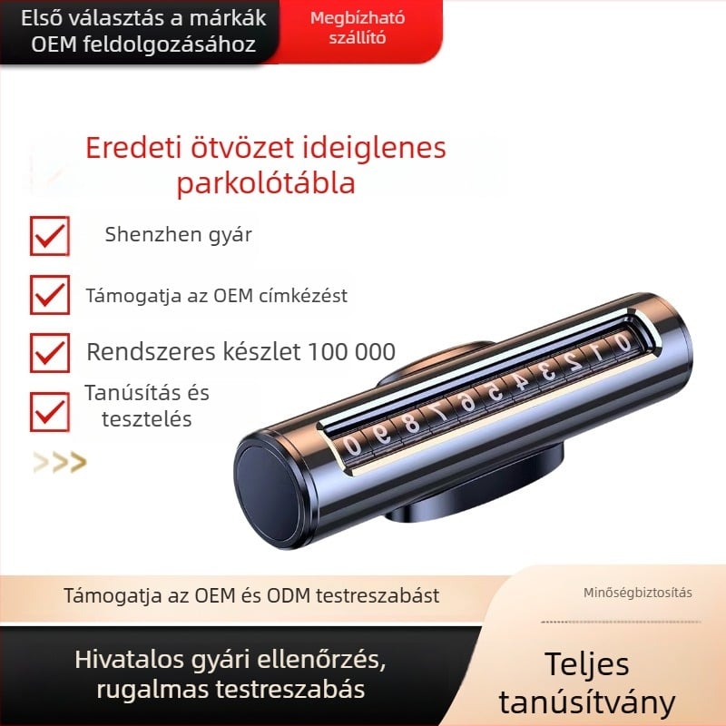 Fém ideiglenes parkolási tábla nyomtatható logóval és rejtett telefonszámmal, hőálló görgővel, autóhoz