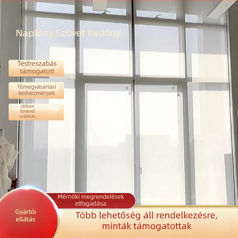 Testreszabható napfény anyagú rolók iroda és erkély számára – teljes sötétítés vagy félárnyék, fehér/szürke/beige, modern minimalist stílus