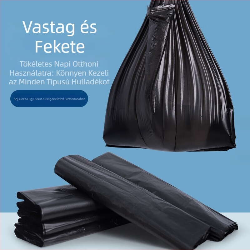 Fekete szemetes zacskók fogantyúval, vastagított konyhai használatra, nagy méret, egyszer használatos, otthoni és szállodai kereskedelmi használatra