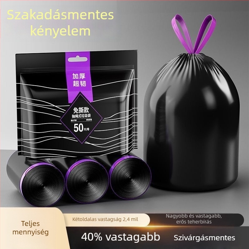 Szemeteszsákok húzókötéllel és akasztóval, vastagított és nagyobb méretben, fogantyúkkal, otthoni, kollégiumi és konyhai használatra